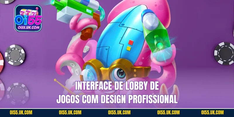 Interface de lobby de jogos com design profissional